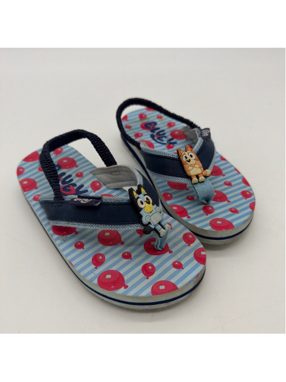 BLUEY Blue Red Striped Flip Flops Sandals Size 9/10 Toddler